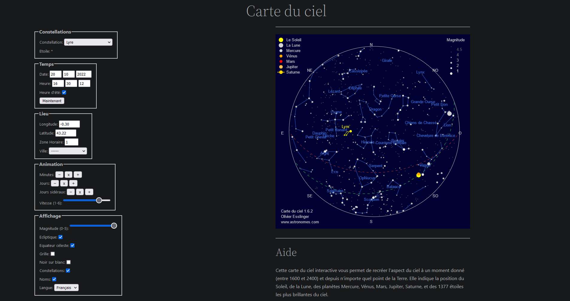 Carte du ciel interactive